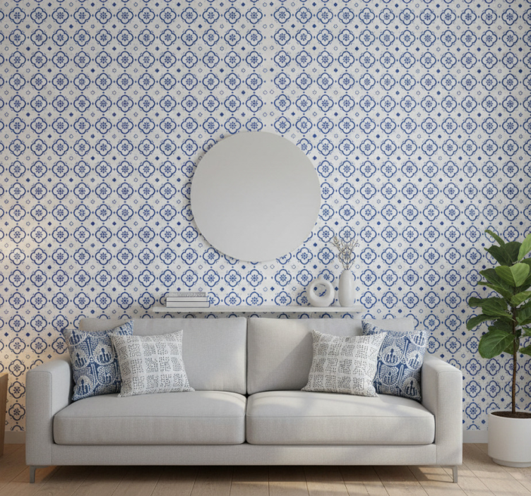 Classic wallpaper blue tiles design - TenStickers