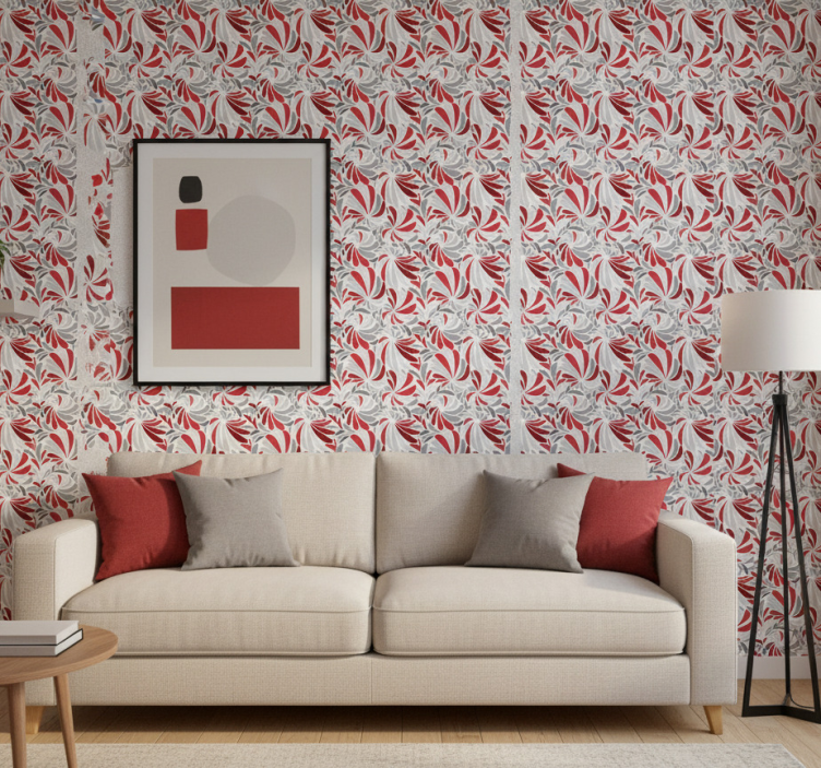 Classic wallpaper gray and red floral design - TenStickers