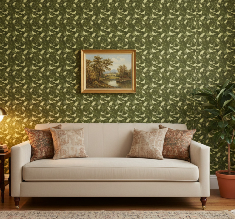 Classic wallpaper green birds victorian pattern - TenStickers