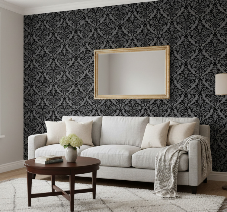 Classic wallpaper vintage black damask design - TenStickers