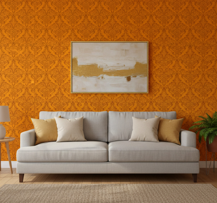Classic wallpaper vintage orange damask - TenStickers