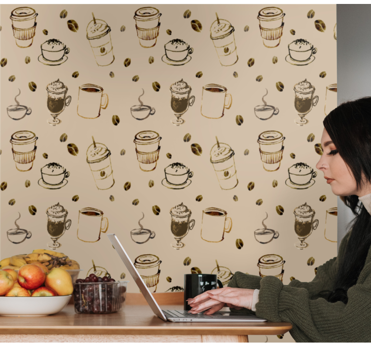 Coffee Illustrations kitchen wallpaper - TenStickers