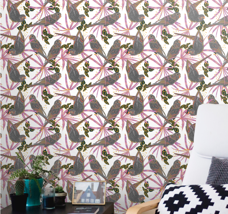 Colorful Leaves birds wallpaper - TenStickers