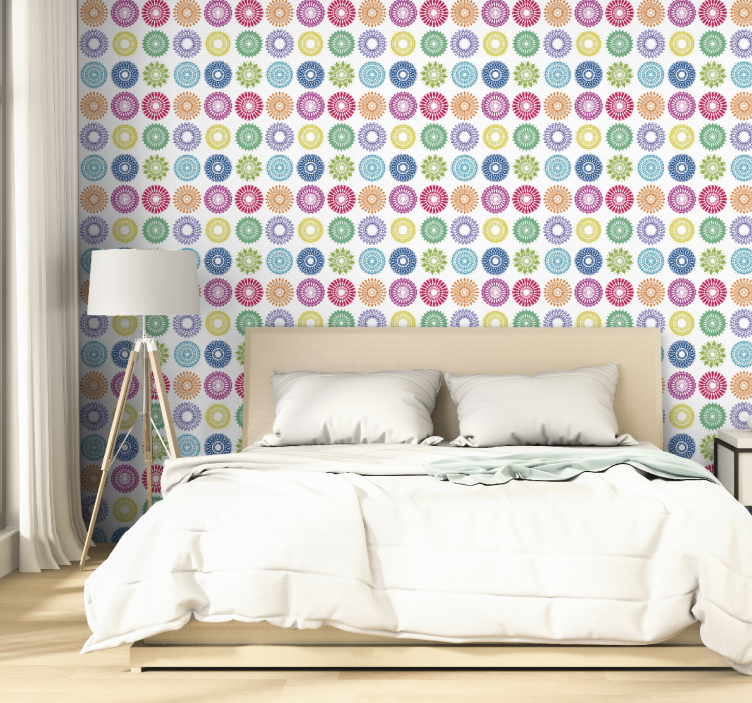 Colorful Floral Circles ornamental flower wallpaper - TenStickers