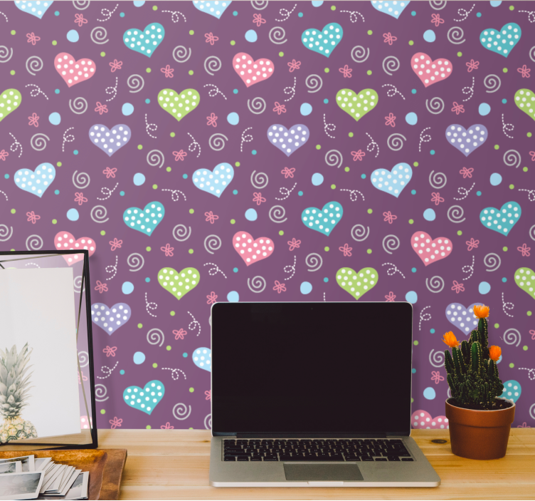 Colorful Heart Patterns polka dot wallpaper - TenStickers