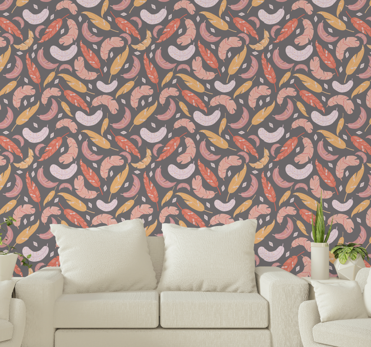 Colorful feathers pattern leaf wallpaper - TenStickers