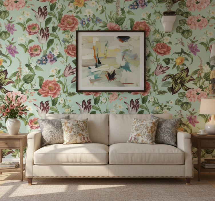 Colorful spring floral bedroom wallpaper - TenStickers