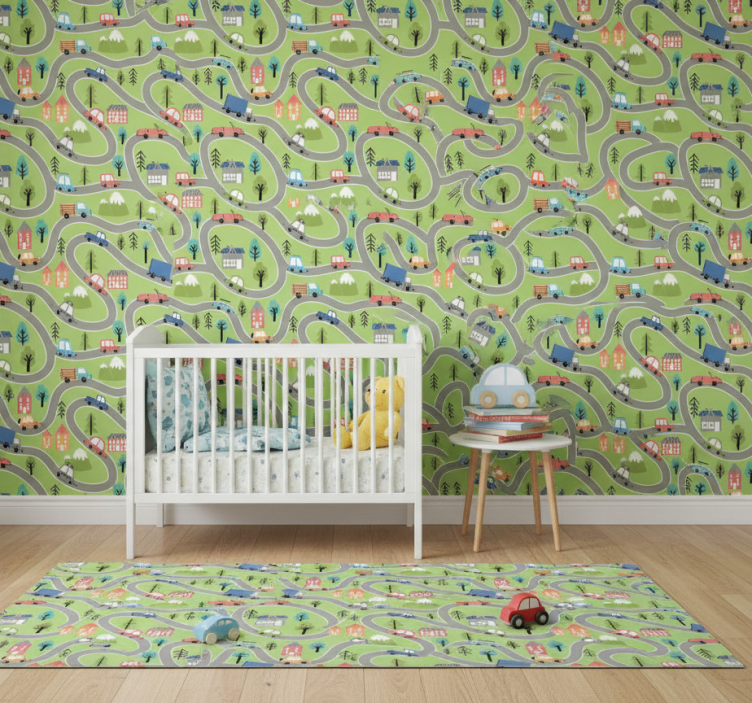 Colorful street with racing cars bedroom wallpaper - TenStickers