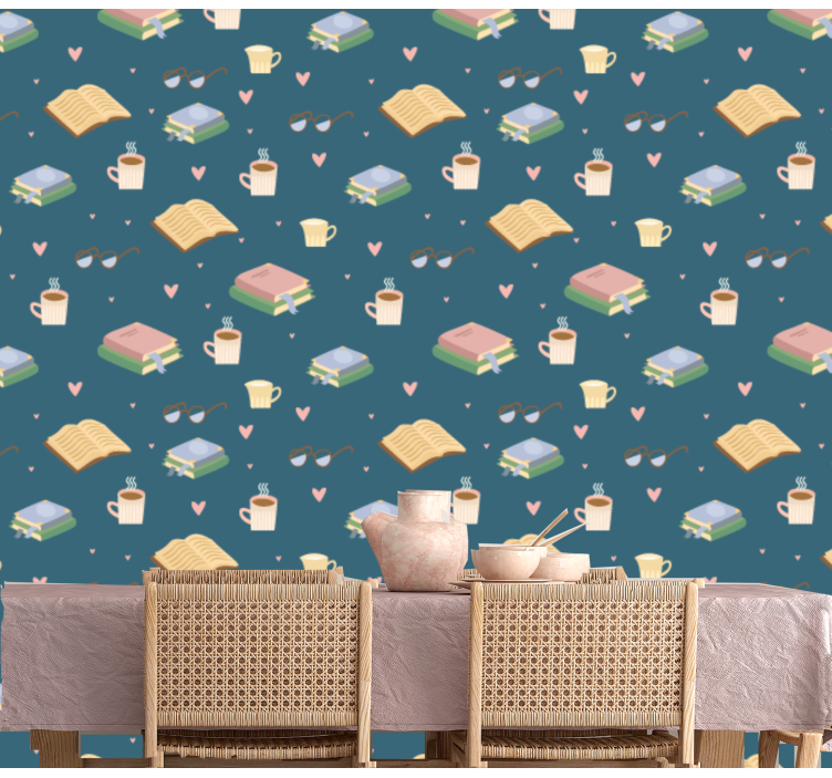 Cozy Reading Pattern home office wallpaper - TenStickers
