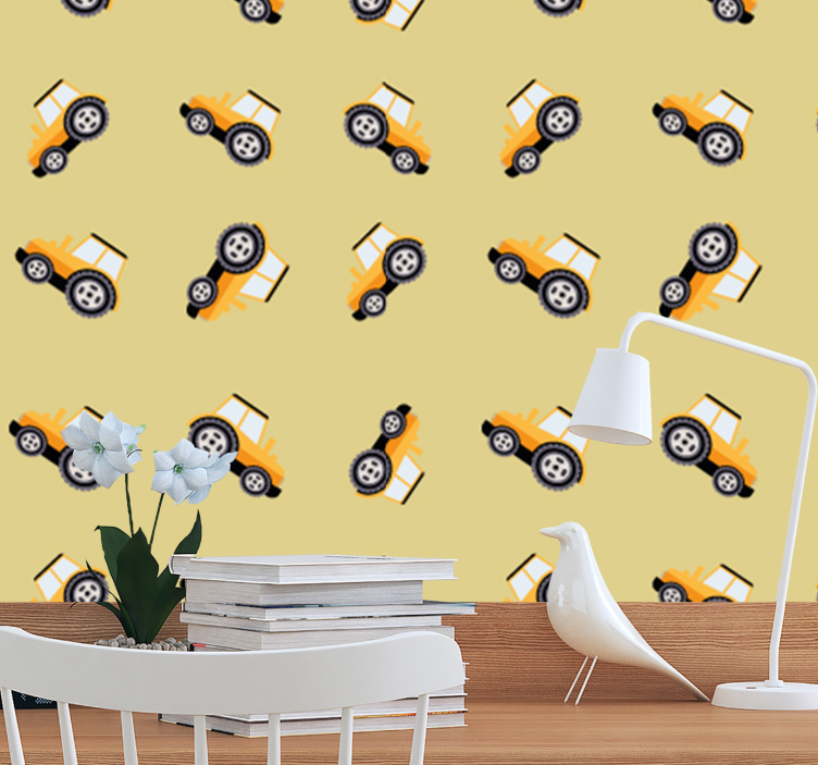 Cute construction trucks Kids wallpaper - TenStickers