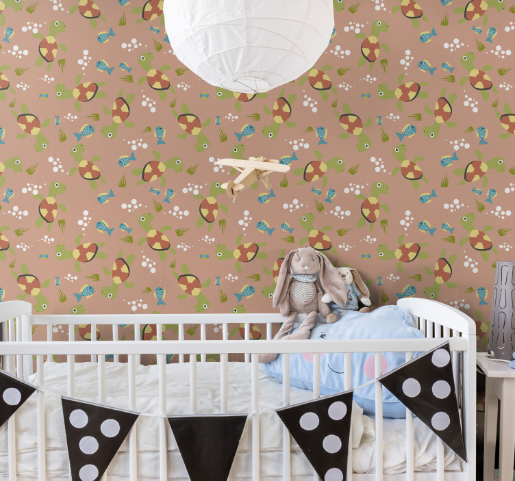 Fishes and turtles pattern fish wallpaper - TenStickers