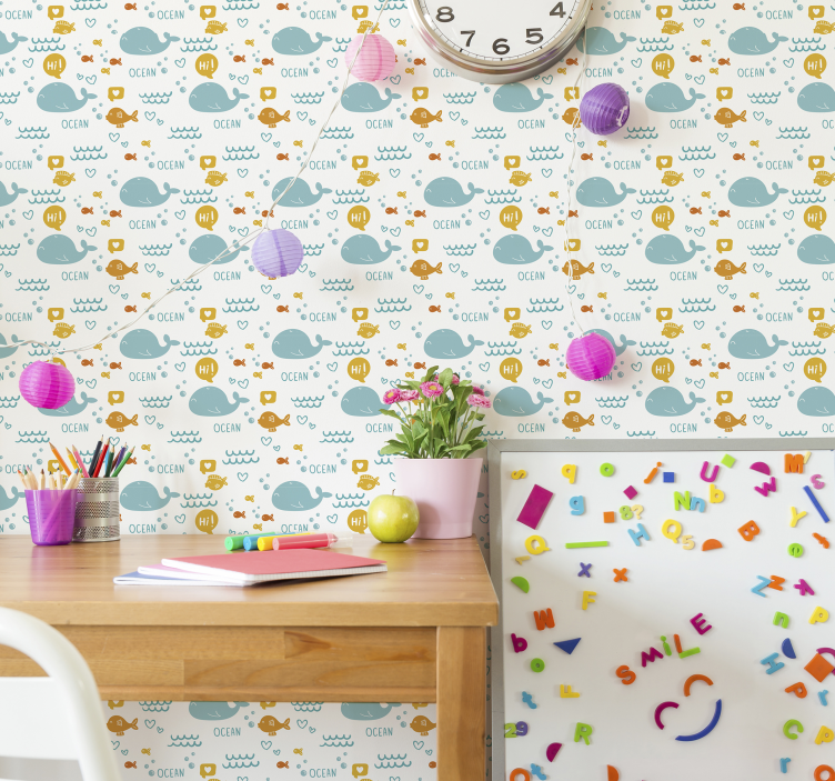 Cute Ocean Whales animal wallpaper - TenStickers