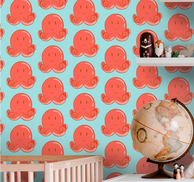 Red octopus design animal wallpaper - TenStickers