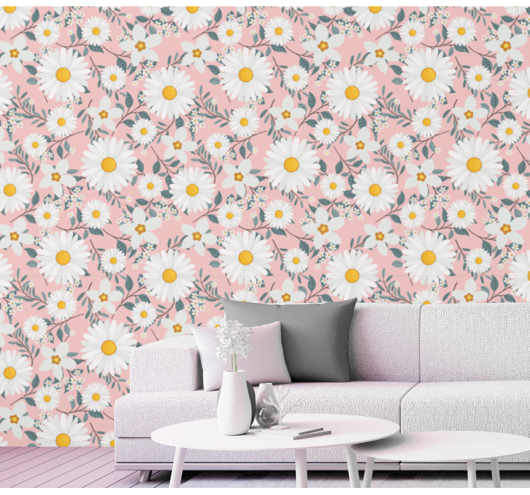Daisy Bloom Pattern flower wallpaper - TenStickers