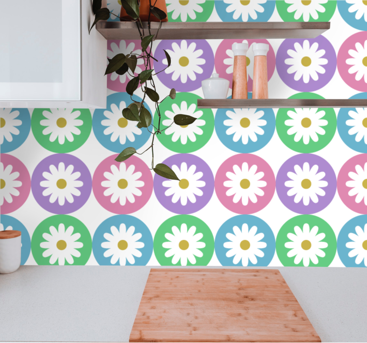 Daisy Pattern Circles kitchen wallpaper - TenStickers