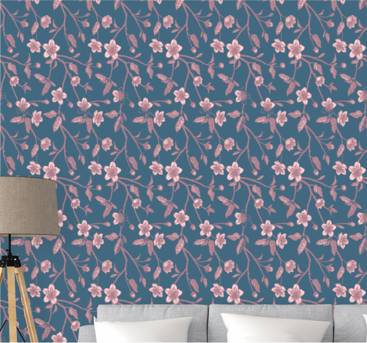 Pink branch blossoms flower wallpaper - TenStickers