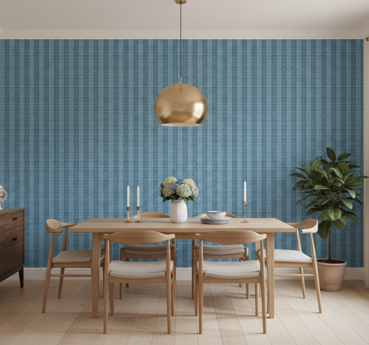 Dining room wallpaper in blue woven plaid effect - TenStickers