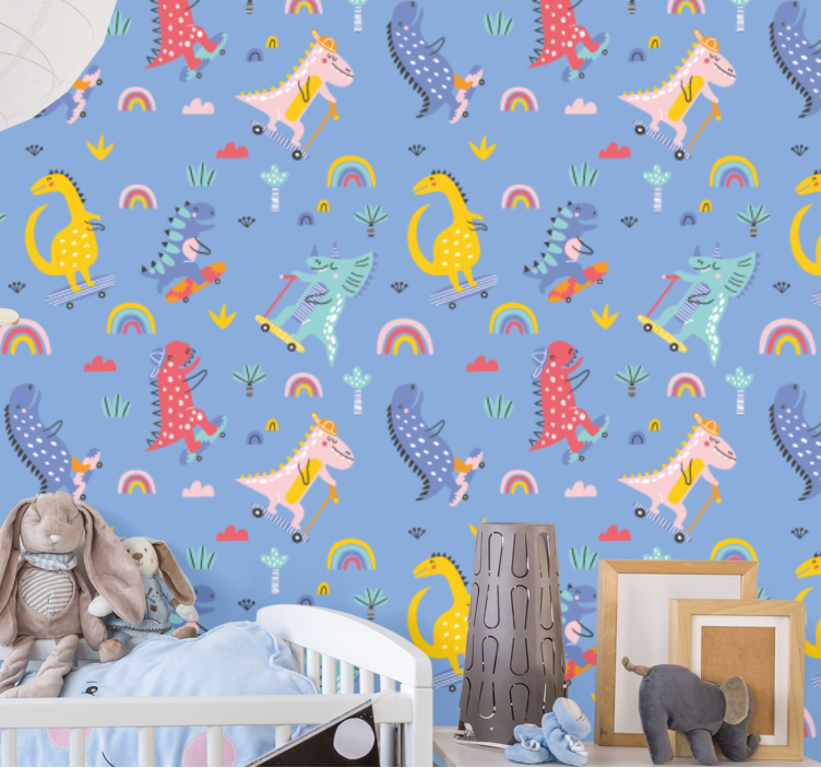 Dinosaurs wallpaper skating dinosaurs design - TenStickers