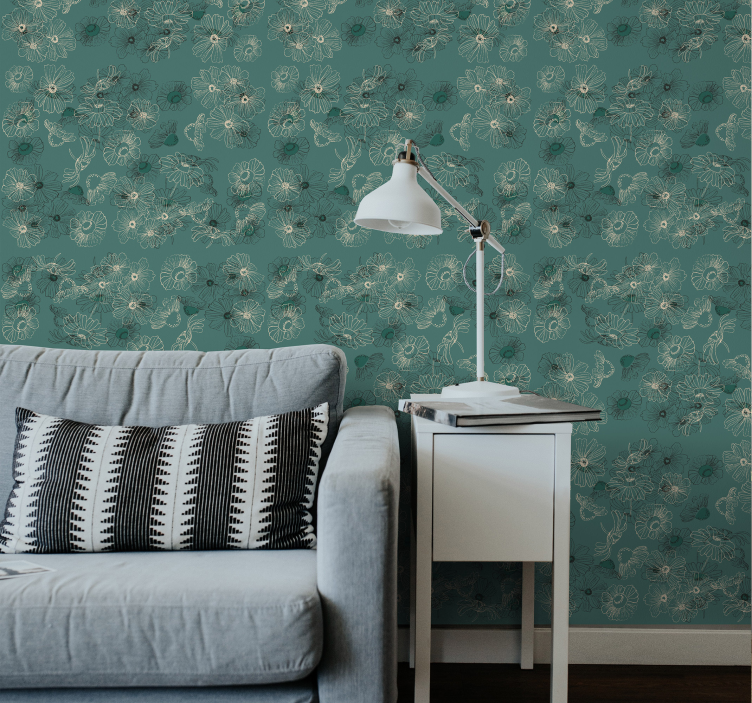 Elegant green display flower wallpaper - TenStickers