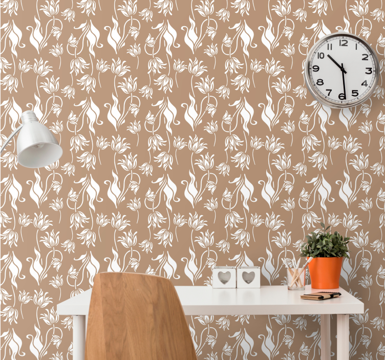 Elegant beige display ornamental flower wallpaper - TenStickers