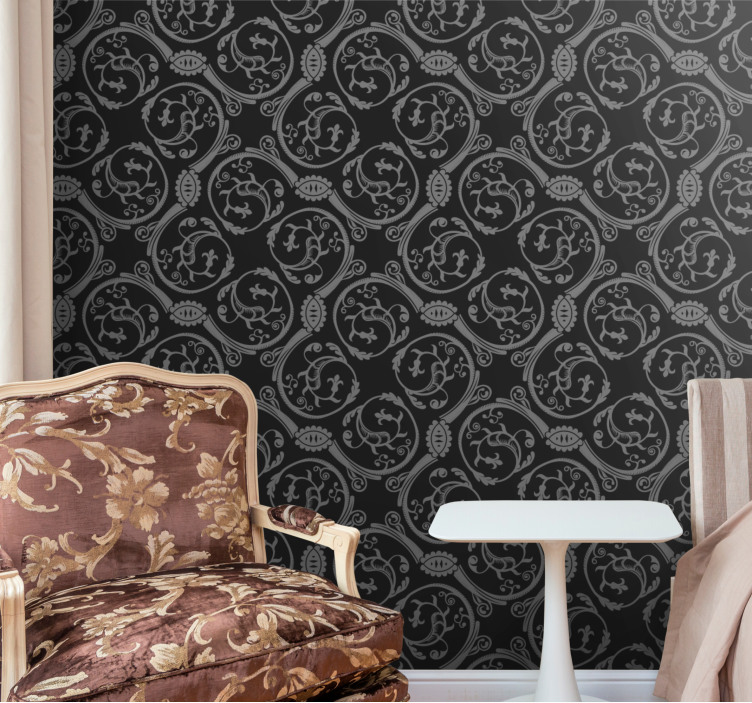 Elegant black elements ornamental flower wallpaper - TenStickers