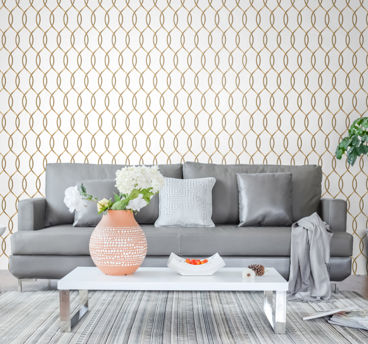 Golden lattice living room wallpaper - TenStickers