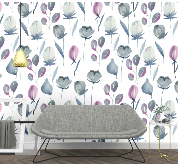Elegant indigo blue floral pattern wallpaper - TenStickers