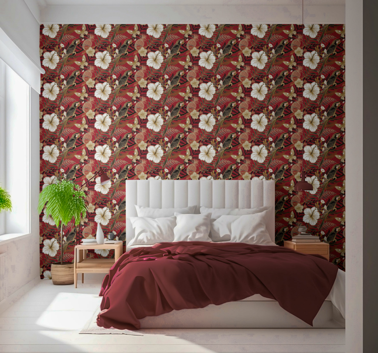 Elegant Red Floral Wallpaper - TenStickers