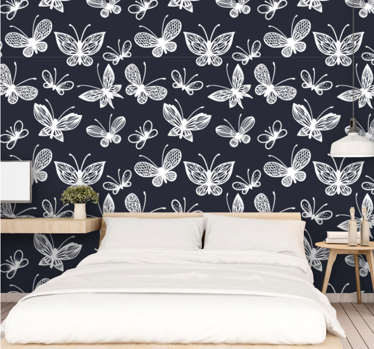 Elegant White Butterflies butterfly wallpaper - TenStickers