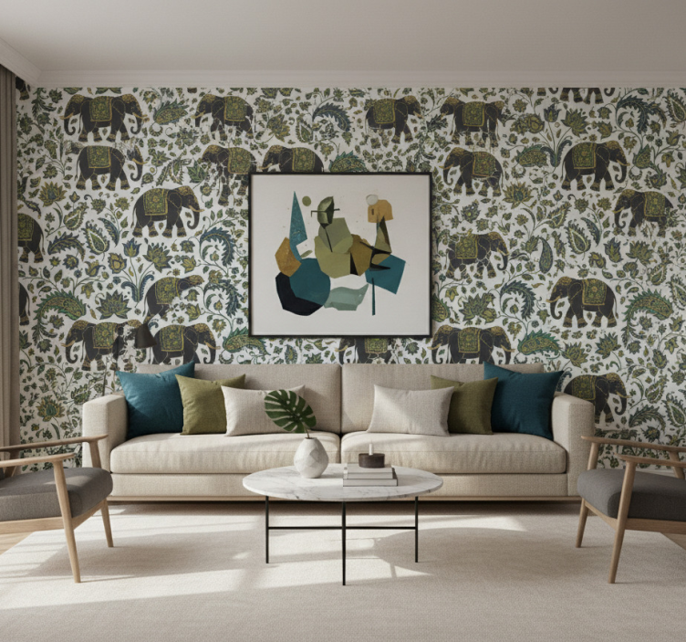 Elephants wallpaper realistic elephant pattern - TenStickers