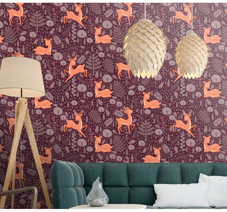 Fawn Forest Pattern animal wallpaper - TenStickers