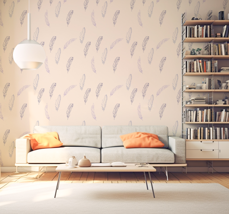 Feathers Drawings Living Room Wallpaper - TenStickers