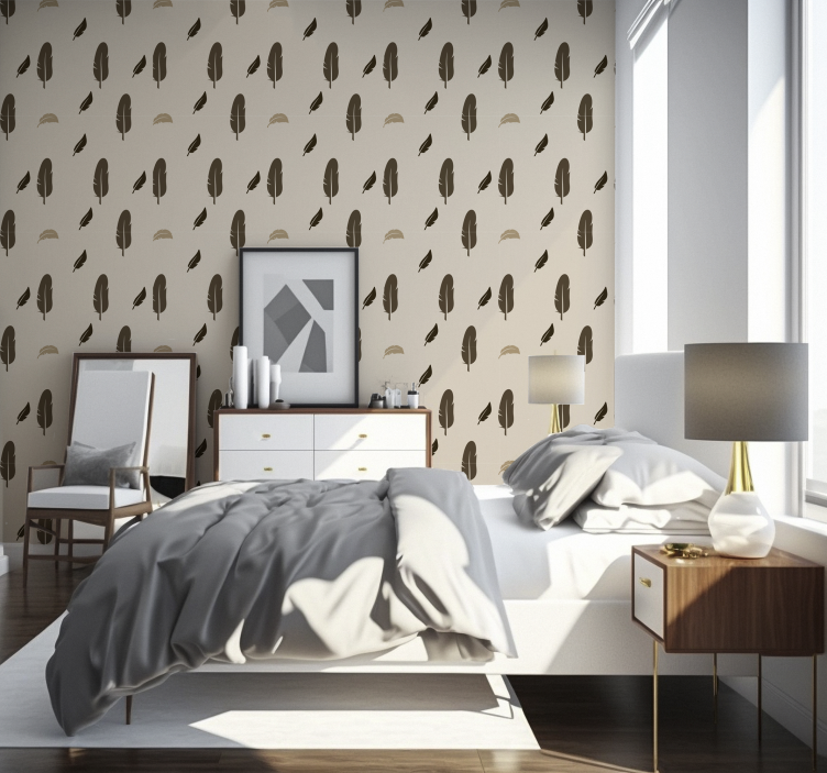 Feathers Pattern Bedroom Wallpaper - TenStickers