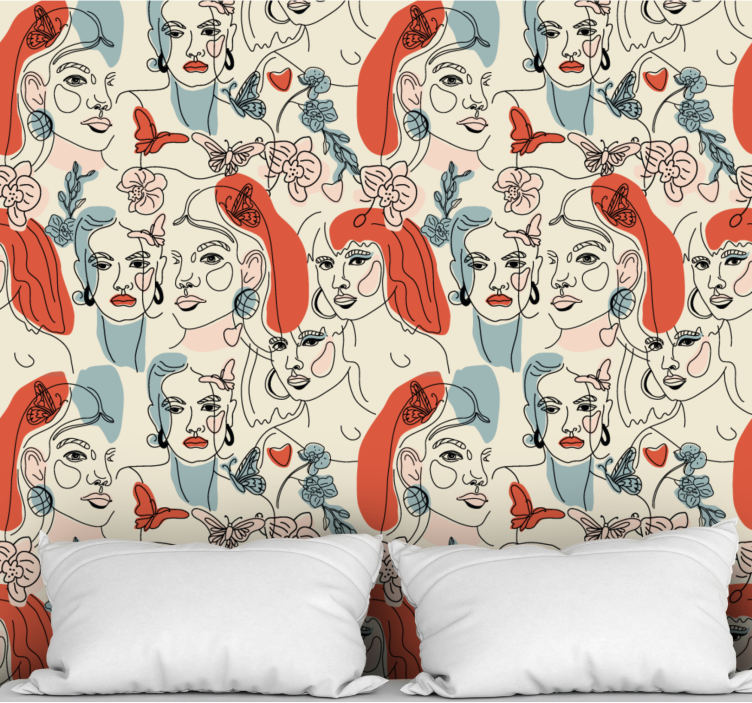 Feminine faces on abstract background wallpaper - TenStickers