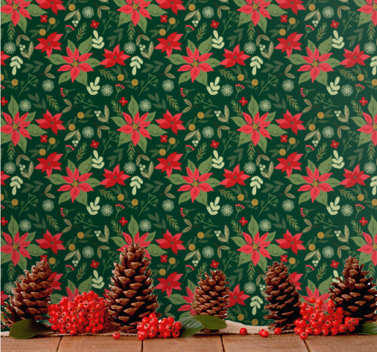 Festive Floral Pattern christmas wallpaper - TenStickers