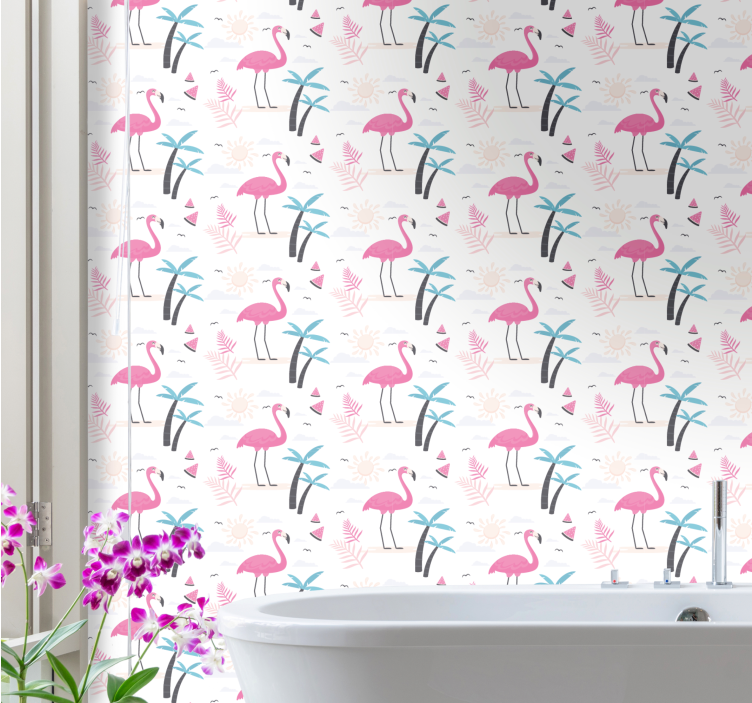 Flamingo Tropical Scene birds wallpaper - TenStickers