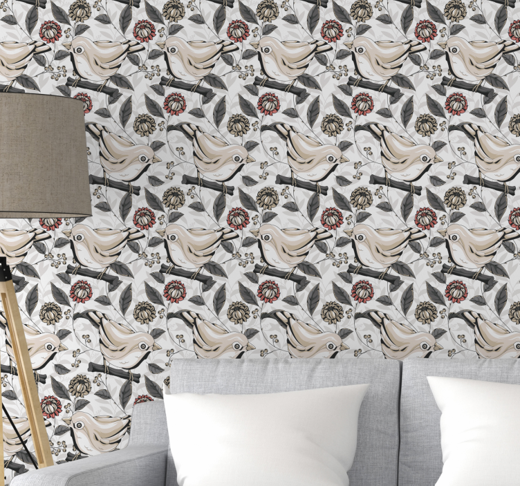 Floral Bird Tiles ornamental flower wallpaper - TenStickers