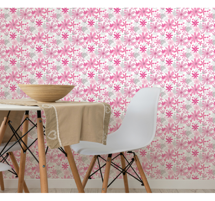 Pink patterns flower wallpaper - TenStickers