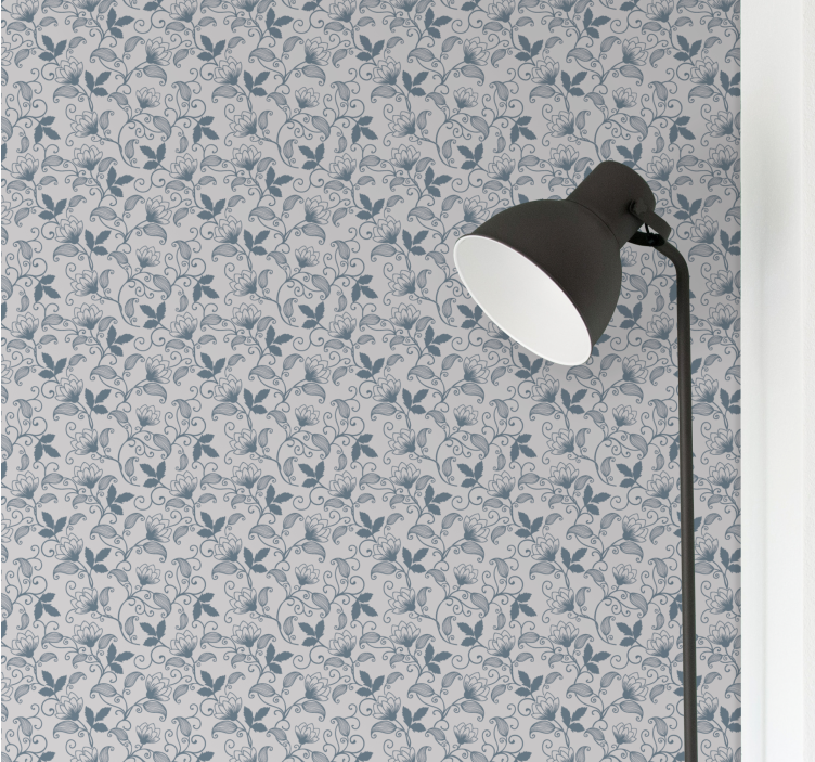 Floral blue Hamptons pattern flower wallpaper - TenStickers
