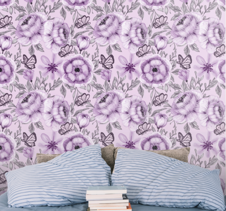 Floral Butterflies Arrangement flower wallpaper - TenStickers