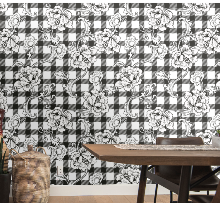 Floral Checkerboard ornamental flower wallpaper - TenStickers
