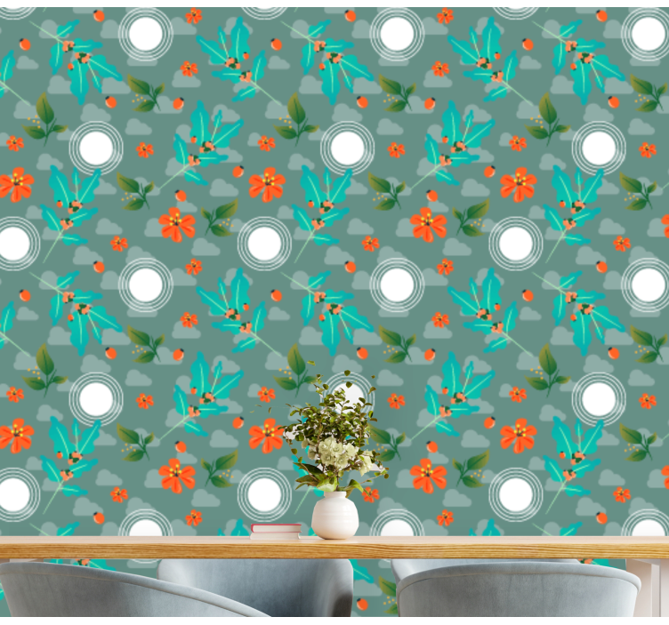 Floral Geometric dining room wallpaper - TenStickers