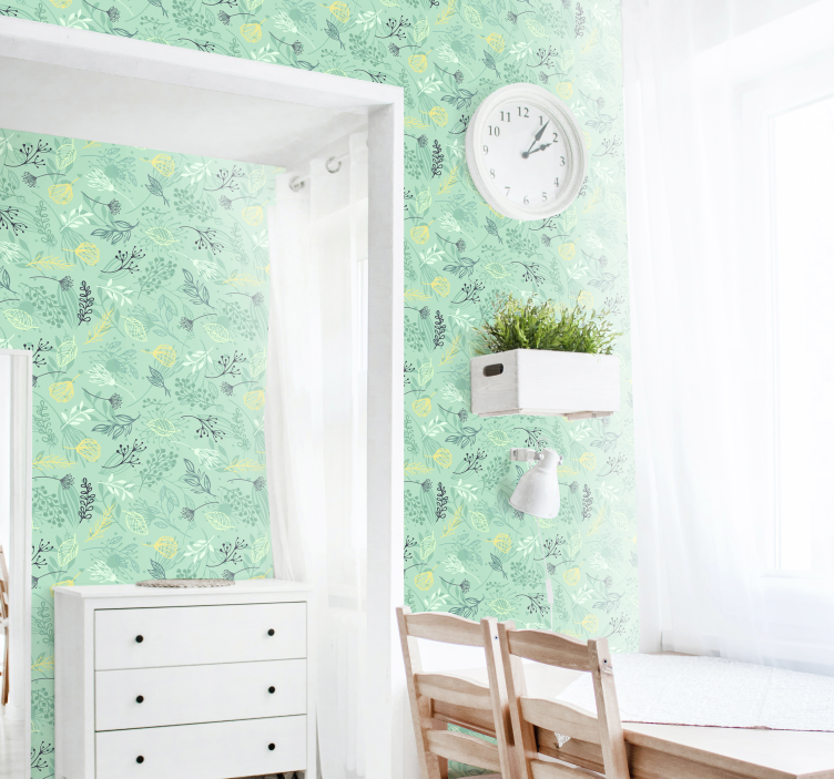 Floral Greenery Design flower wallpaper - TenStickers