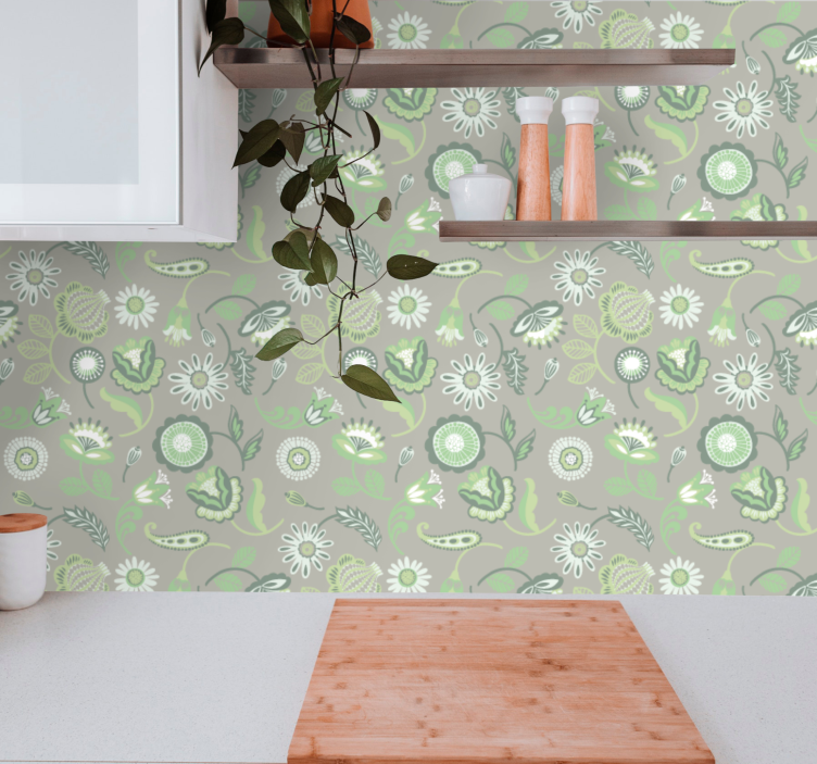 Floral Greenery Motif ornamental flower wallpaper - TenStickers