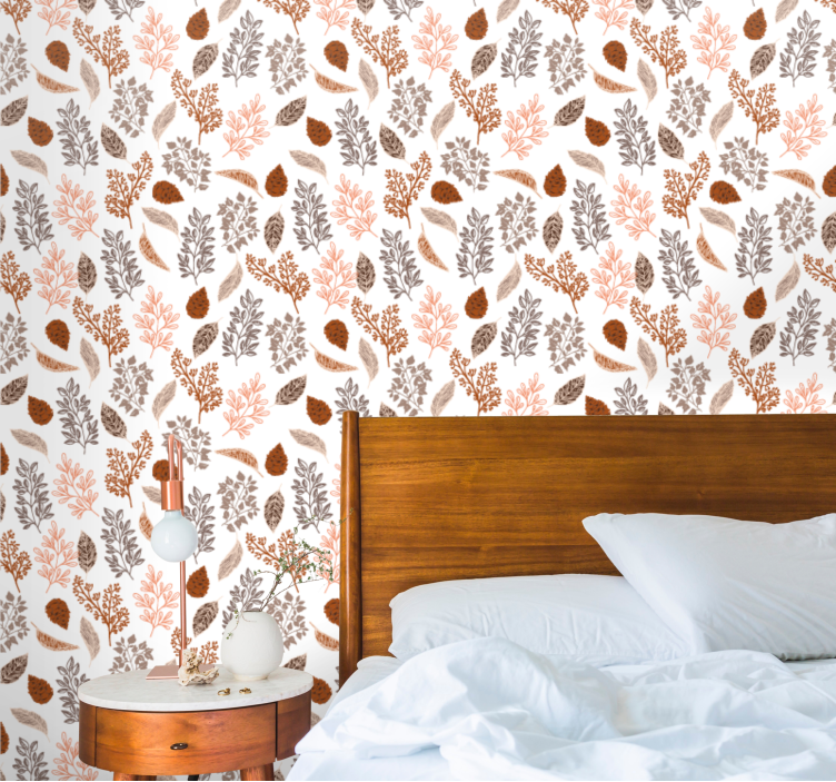 Autumn botanical scatter leaf wallpaper - TenStickers