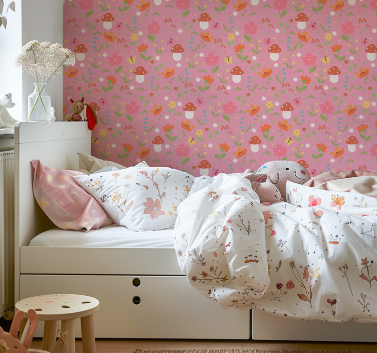 Floral Mushroom Pattern Kids wallpaper - TenStickers