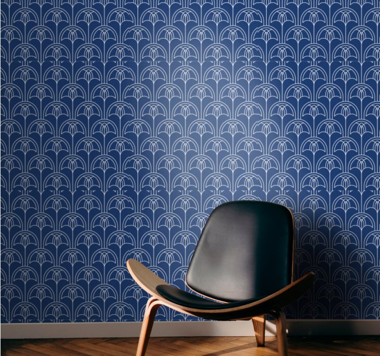 Blue outline pattern ornamental flower wallpaper - TenStickers