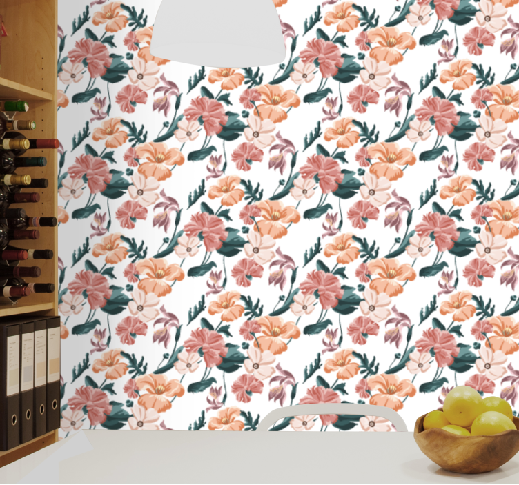 Floral Repetition flower wallpaper - TenStickers