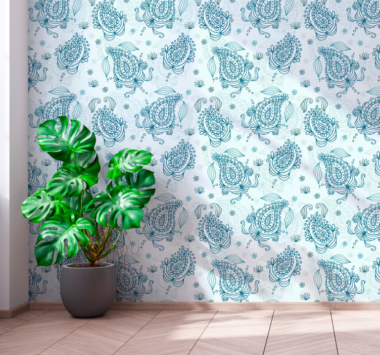 Floral Teardrop Forms ornamental flower wallpaper - TenStickers
