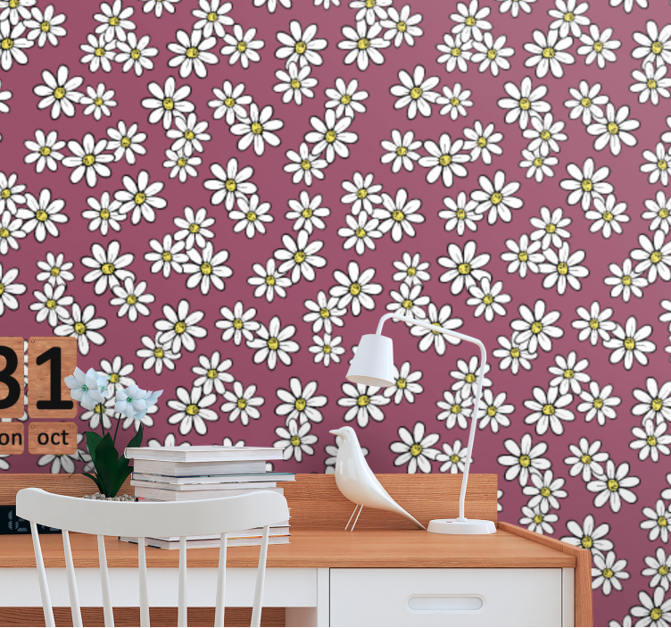 Flower wallpaper daisies on red pattern - TenStickers